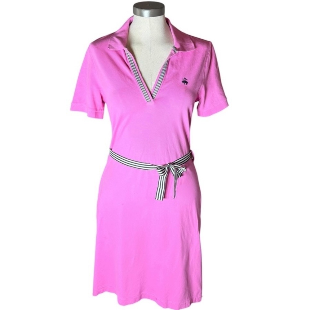 Brooks Brothers 346 Pink Polo Dress Short Sleeve Striped Belted Size M
